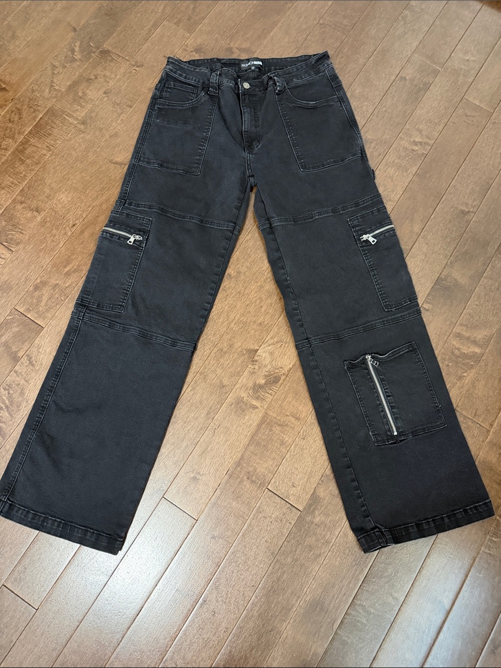 Black Wide-Leg Zip Pocket Pants